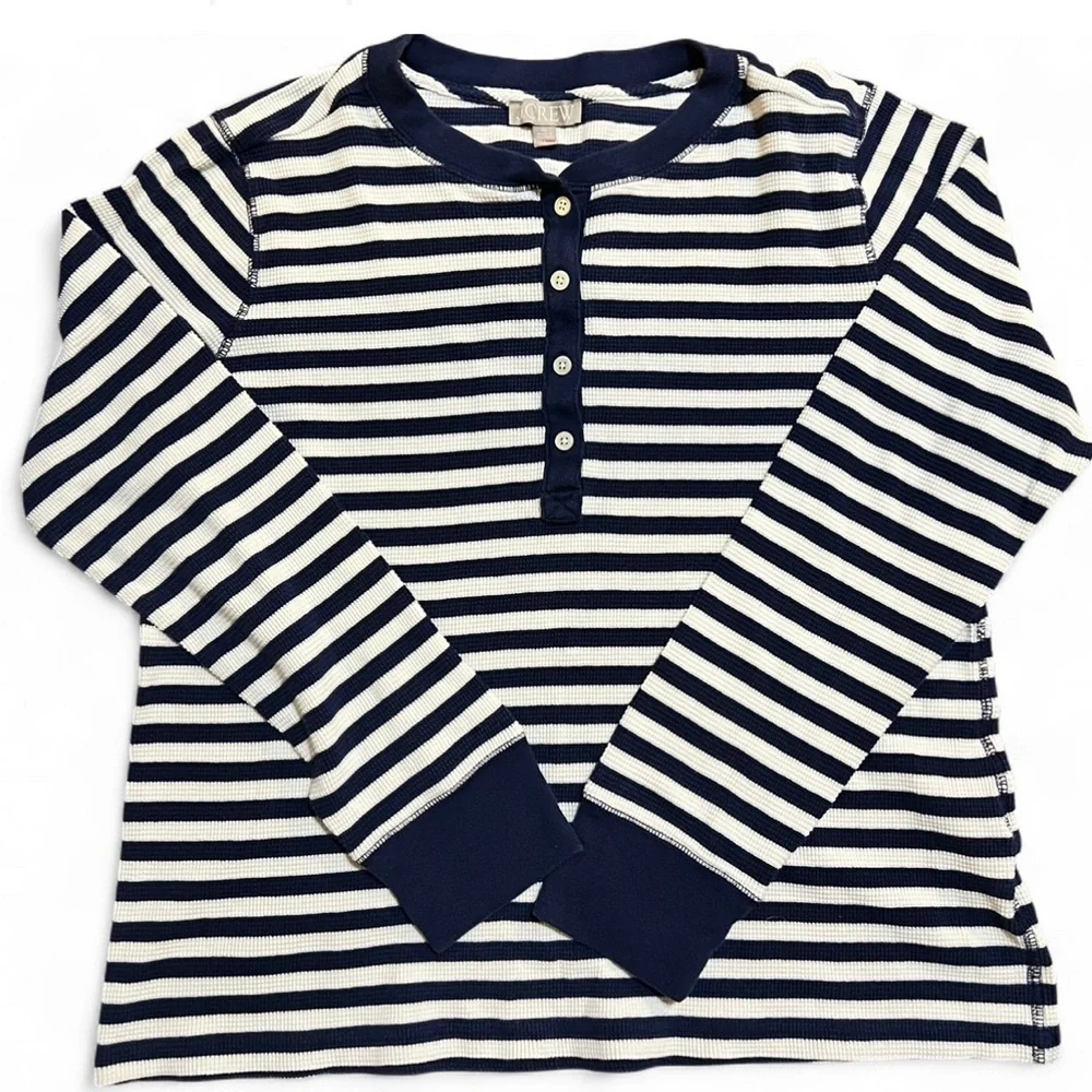 J.Crew stripped navy waffle/ thermal pajama top. Size XL